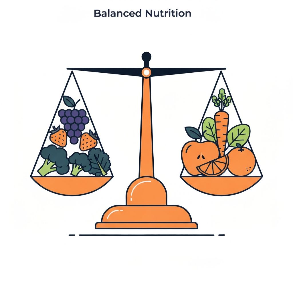 Ilustración conceptual minimalista de equilibrio nutricional con formas geométricas